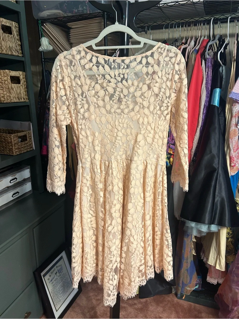 Free People Roco Lace Dress Size 10 Taupe Blush Boho Romantic